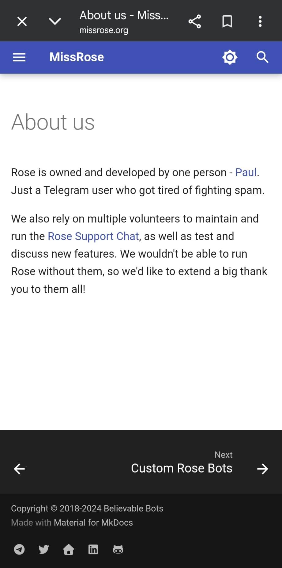 Rose is owned and developed by Paul